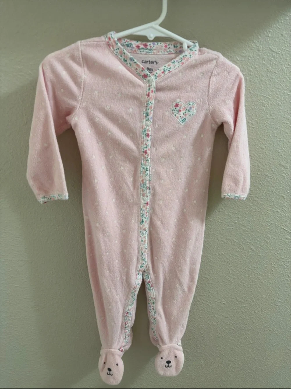 Carter's Light Pink Footed One-Piece with Floral Trim